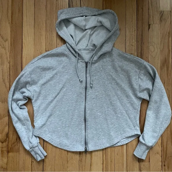 Vintage Cropped grey zip up hoodie sweatshirt - Picture 1 of 2